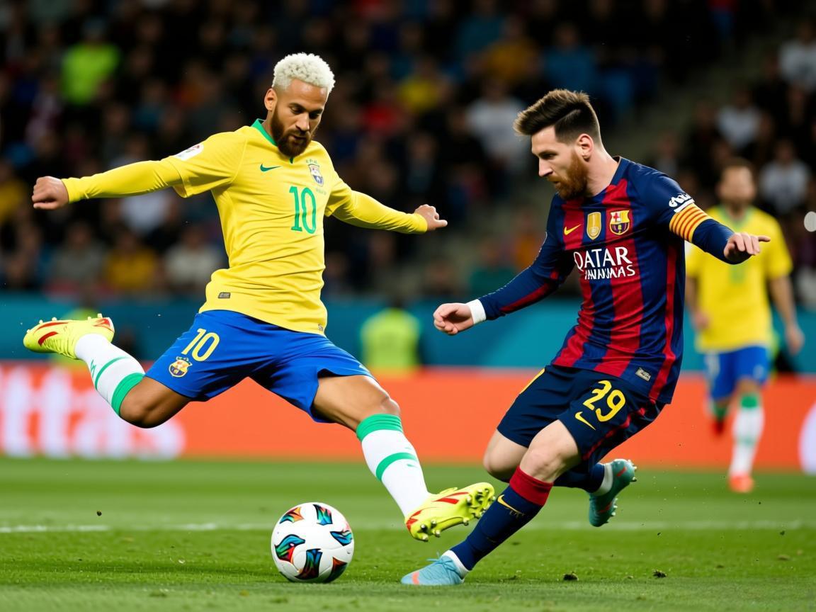 内马尔挑球过人 梅西进球惊艳